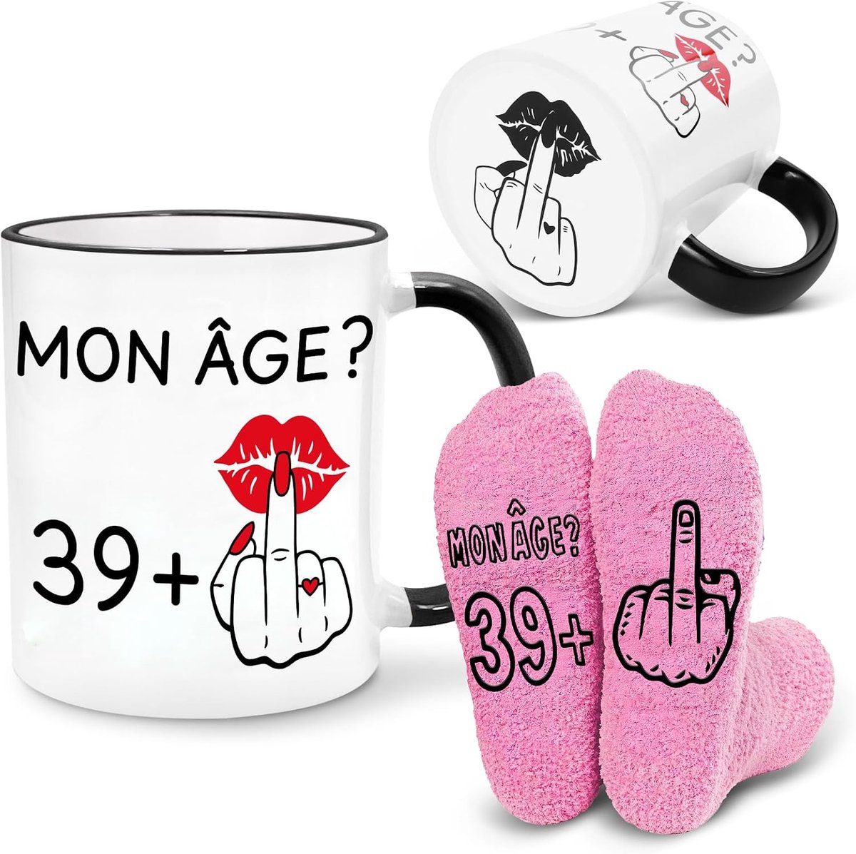 Cadeau voor vrouwen 40 jaar, koffiemok en grappige sokken
