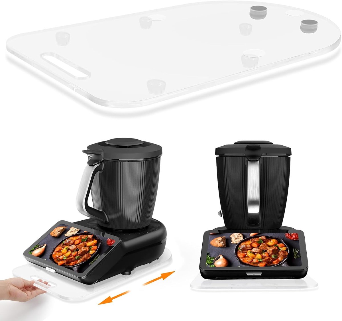 Glijplank voor Thermomix TM7 – met één handgreep + verschuifbare antislip rubberen stop voor snelle verplaatsing/veilige stand, krast het werkblad niet, transparant
