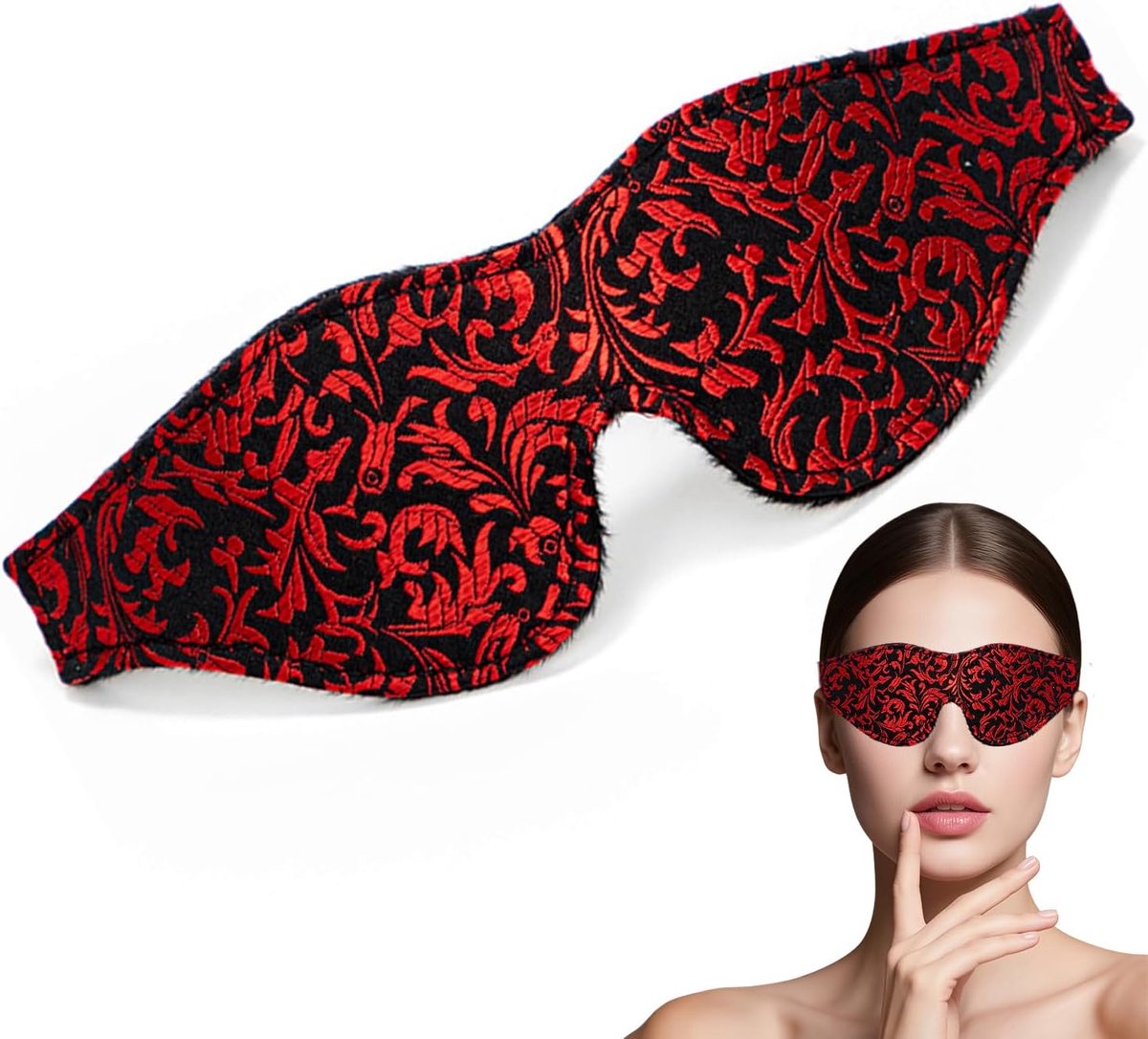 Oogmasker - Zacht Slapen Oogmasker voor Volwassenen, voor Huis, Reizen, Kantoor, Valentijnsgeschenk, Rollenspelen (Zwart & Rood)