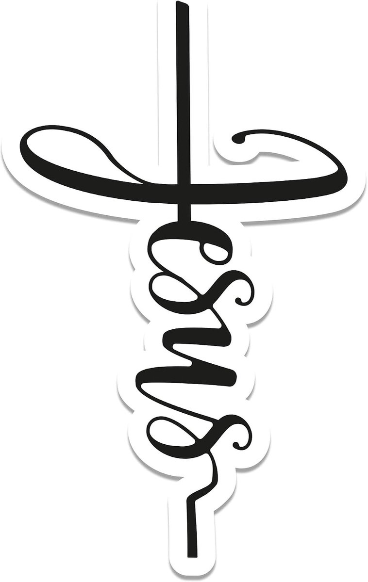 Kruissticker voor de auto, 14 x 9 cm, premium belettering met contrasterende omranding, Christian sticker, weerbestendig, zwart, wit, wijnrood (zwart)
