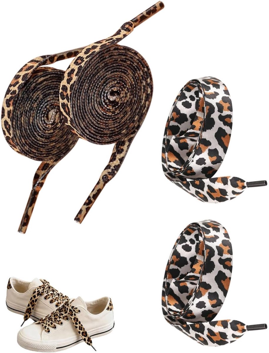 2 paar veters met luipaardpatroon, hoogwaardige scheurvaste platte veters, Leo-veters, duurzame reserveveters voor sportschoenen, loopschoenen, laarzen en vrijetijdsschoenen (120 cm)