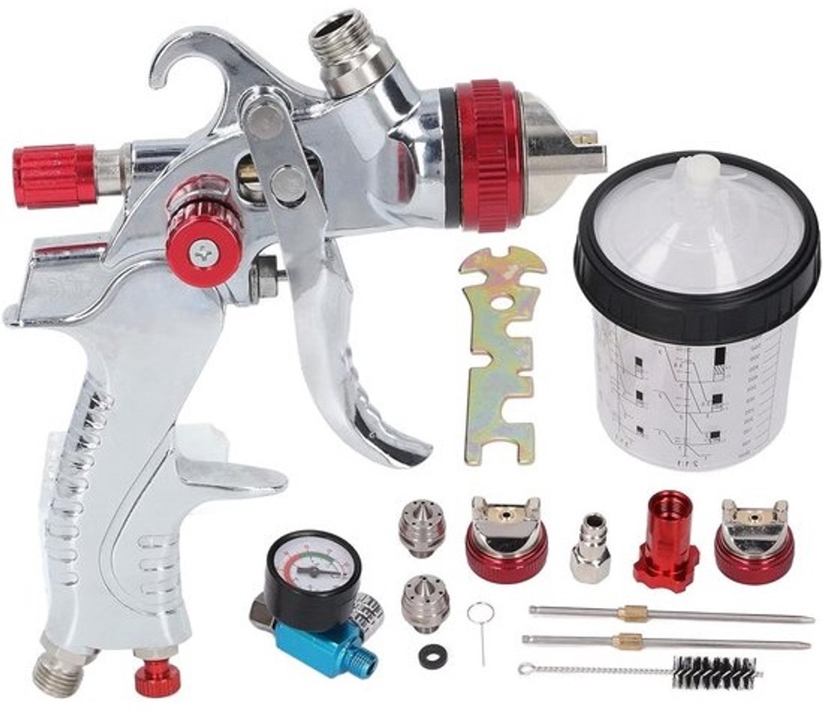 - Autolakspuitpistoolset met 14 Mm 17 Mm 20 Mm Mondstuk - 600 Ml - Aluminium Lichaamsverfspuit