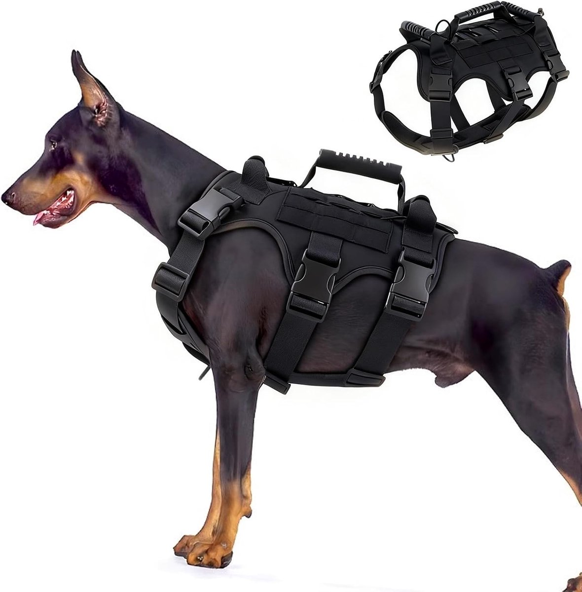 Veiligheidstuigje voor honden, anti-trek hondenharnas, hondenharnas voor grote honden, anti-ontsnappingsbestendig borstharnas met 3 handgrepen, vest met zachte bekleding, voor training