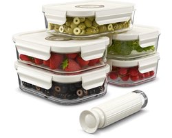 Omgoods - Set van 5 Vacuüm Voedselopslagcontainers van Glas