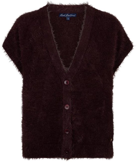 Burgundische gebreide vest van Red Button, met V-hals en knoopsluiting.
