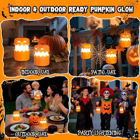 2-Halloween lantaarn - Oplaadbare pompoenlamp voor sfeervolle verlichting - Opvouwbare tafellamp voor Halloween decoratie - Gezellige feestverlichting voor binnen en buiten - Geel van VHV — afbeelding 3