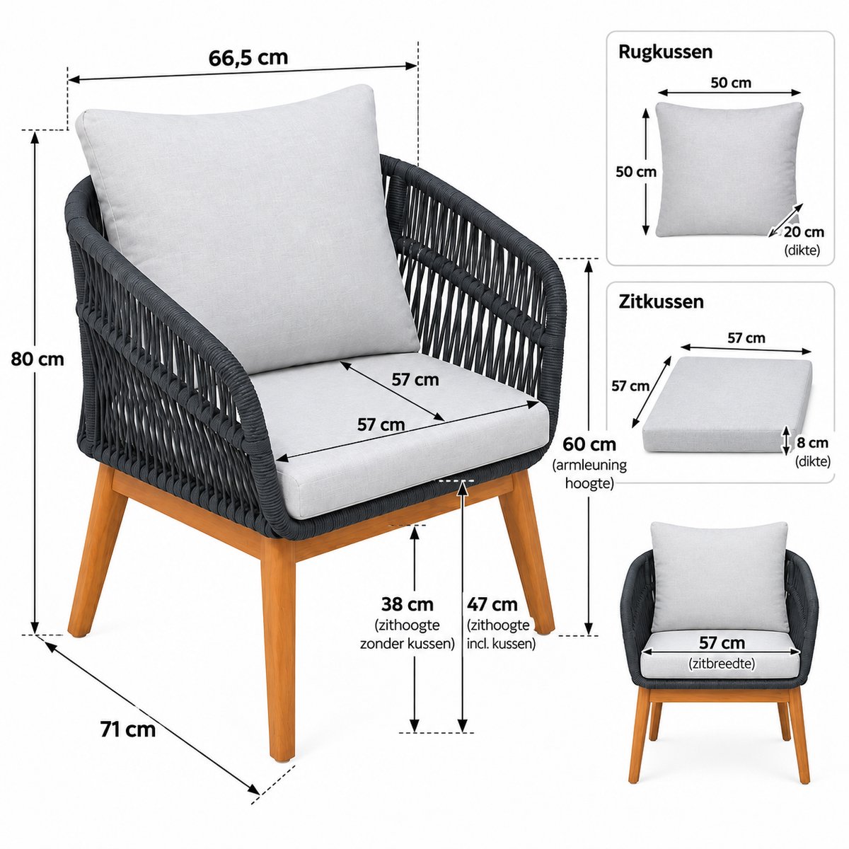 null 3-Delige Bistroset Antraciet Tuinset - afbeelding 5