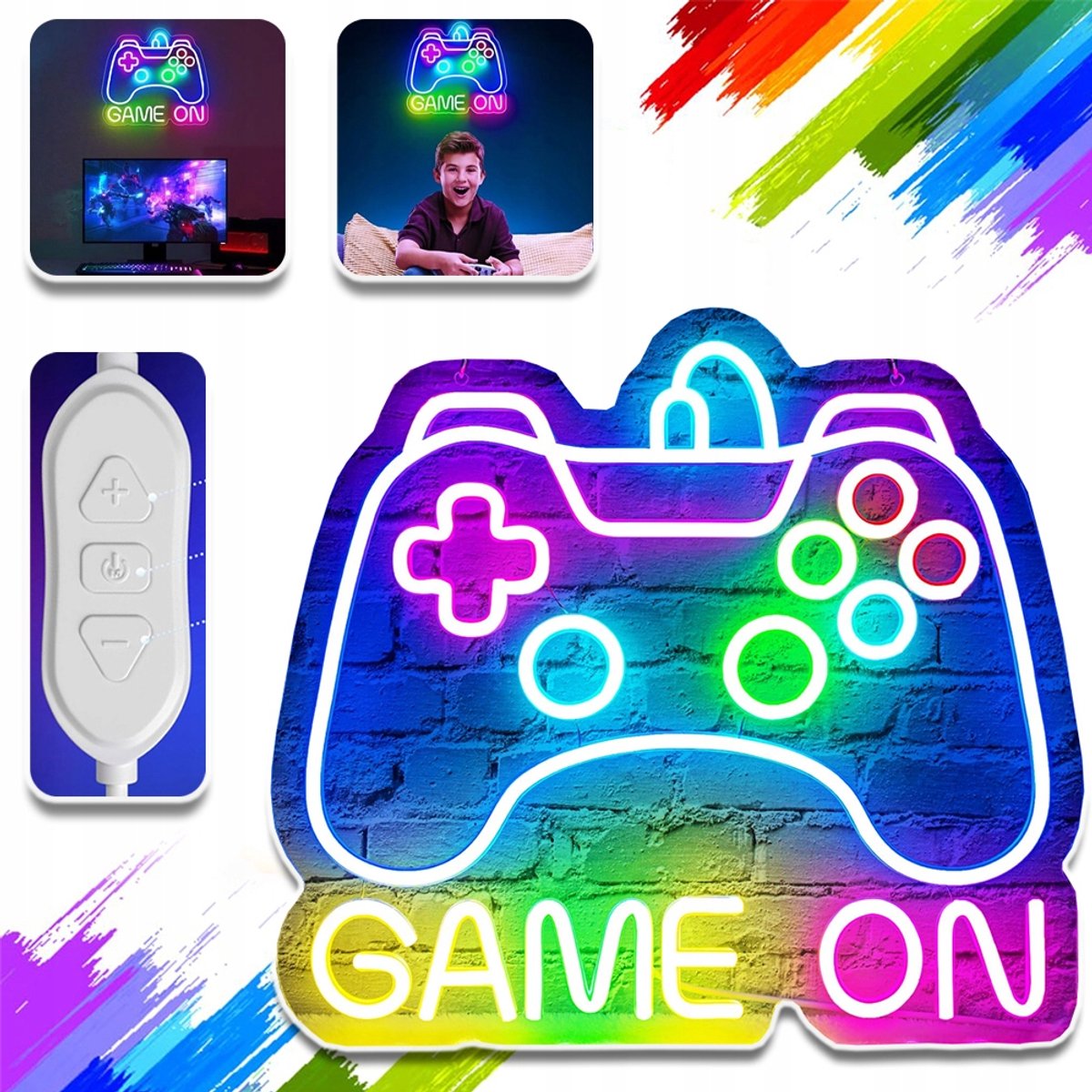LED Neon Wandlamp Game Controller - 5 Helderheidsstanden USB Voeding 50.000+ uur Levensduur - Voor Game Kamer, Slaapkamer, Feest - 35,8x32,7cm