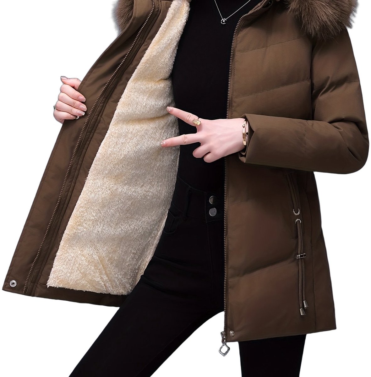 Currero Winterjas Parka Dames Lange Jas Dames Wintermantel Overjas Gewatteerd Waterdicht Winter Stijlvol Mantel Vrouwen Volwassen Koffie L Bruin