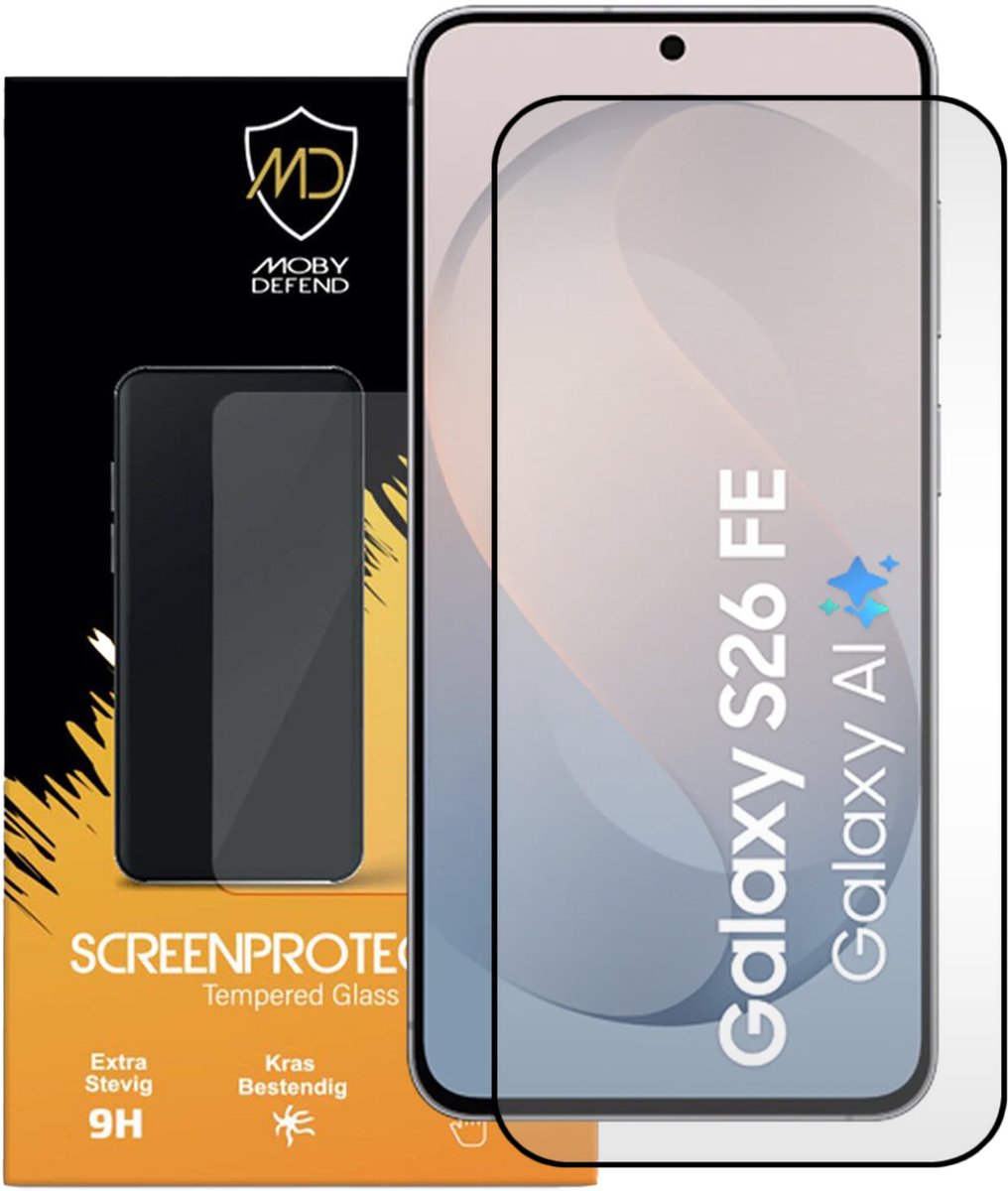 MobyDefend Screenprotector - Geschikt voor Samsung Galaxy S26 FE - Screensaver Met Zwarte Randen - Gehard Glas