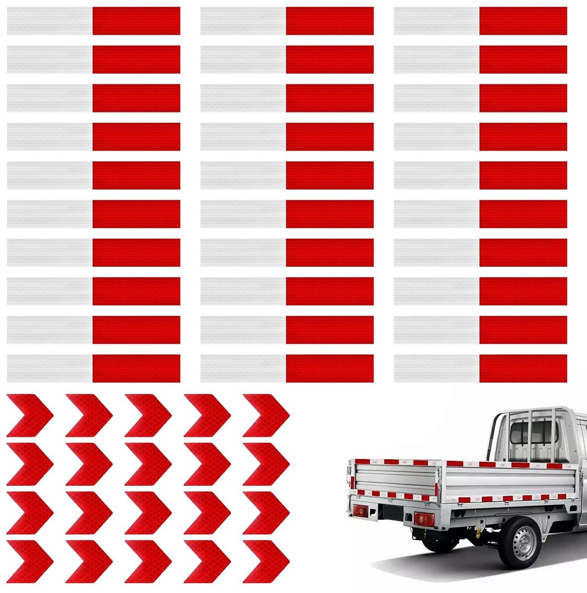 Zelfklevende Reflecterende Tape - 50 Stuks Waterdichte Reflecterende Stickers voor Voertuigen, Fietsen en Motoren in Rood en Wit