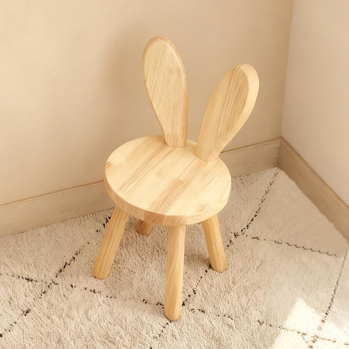 Houten Kinderstoel voor Kinderen vanaf 3 Jaar, 45 x 26 cm, Met Konijnenoren Rugleuning, Ideaal voor Eten, Lezen en Spelen
