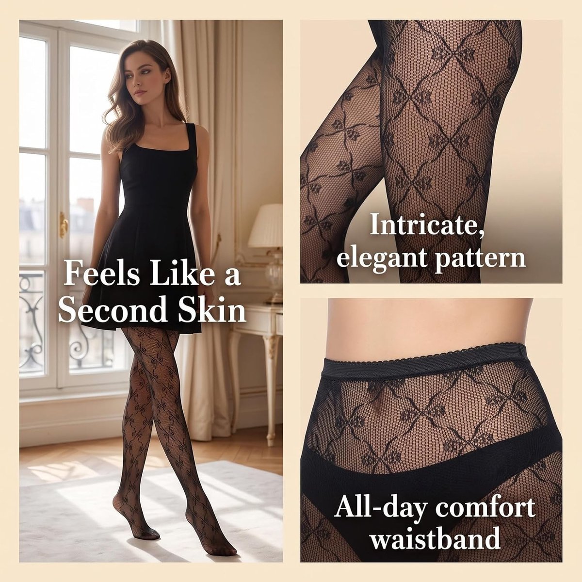 Hoge taille elastische netkousen - Sexy netpanty voor een modieuze look - Figuurvormend en comfortabel onder jeans en jurken - One Size: 145-175cm/36-80kg