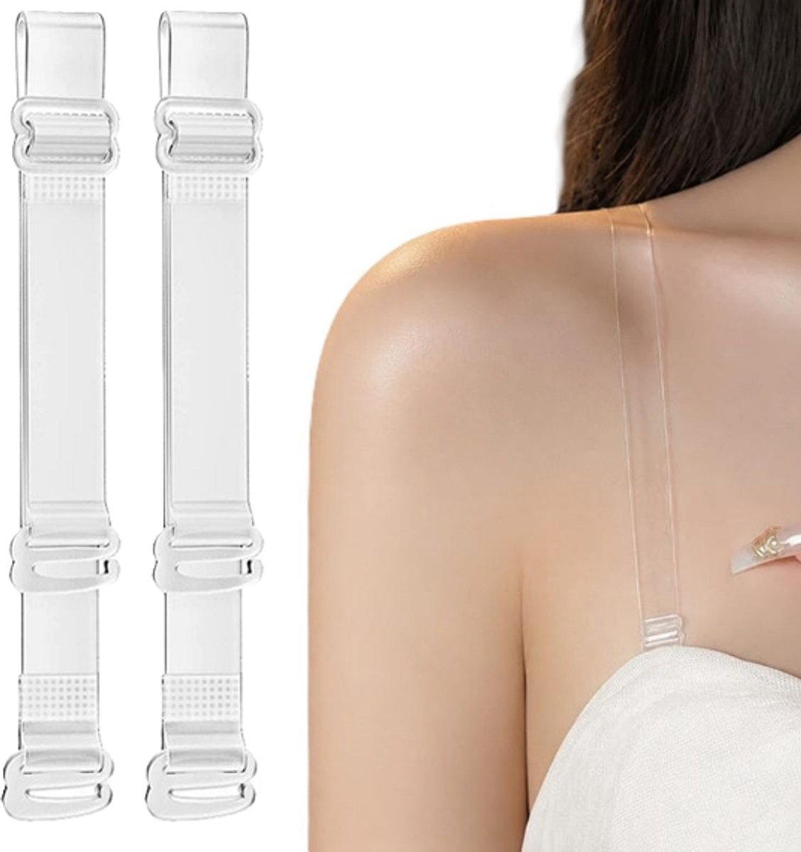 1 Paar Transparante behabandjes - Transparante BH-bandjes Voor Een Strapless Look - antislip behabandjes - Hoge Elasticiteit - Voorkomt Wegzakken Bh - Verstelbaar - Siliconen - 1.5 CM - LOUZIR