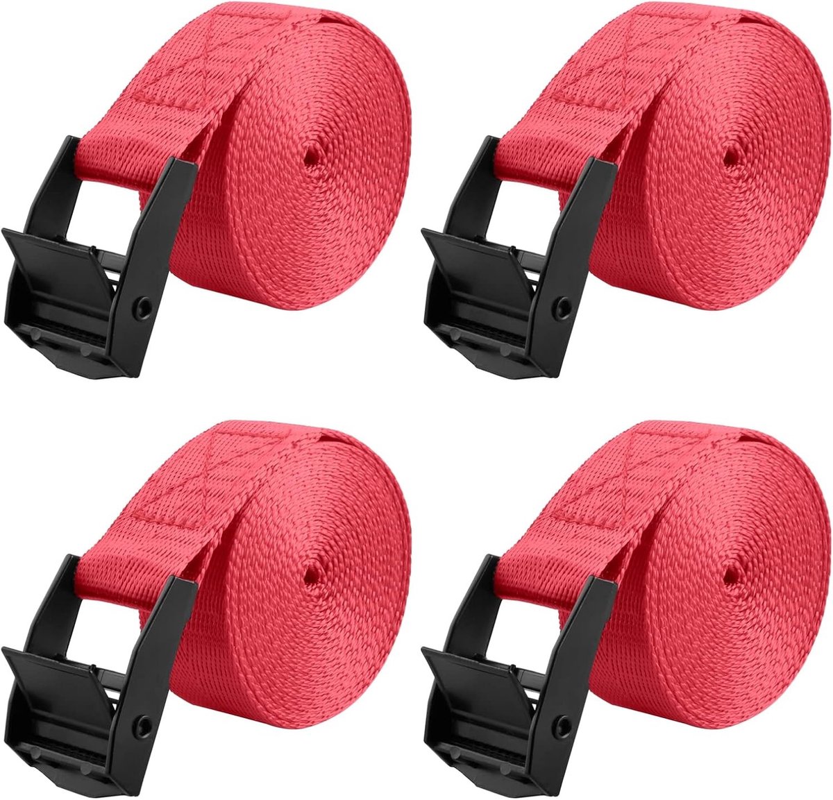 Verstelbare Lashing Ratchet Straps - 4 Stuks, Rood, 3 Meter - Ideaal voor Bevestigen en Transporteren
