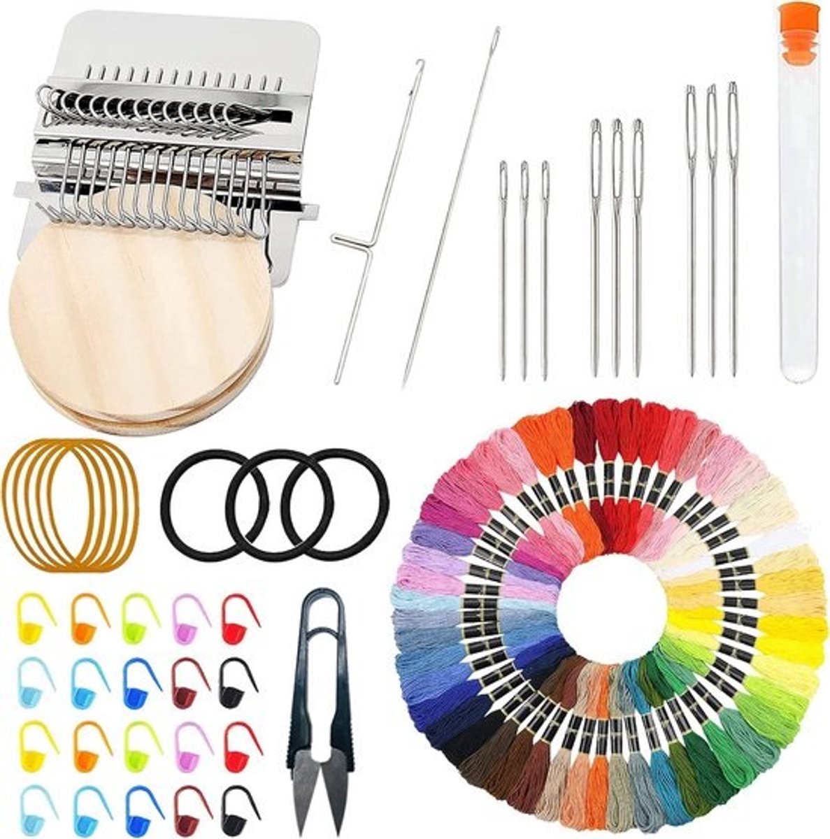 Mini Weefgetouw Reparatie Set met 50 Kleuren Draad voor Kleding Herstellen en Patronen Maken