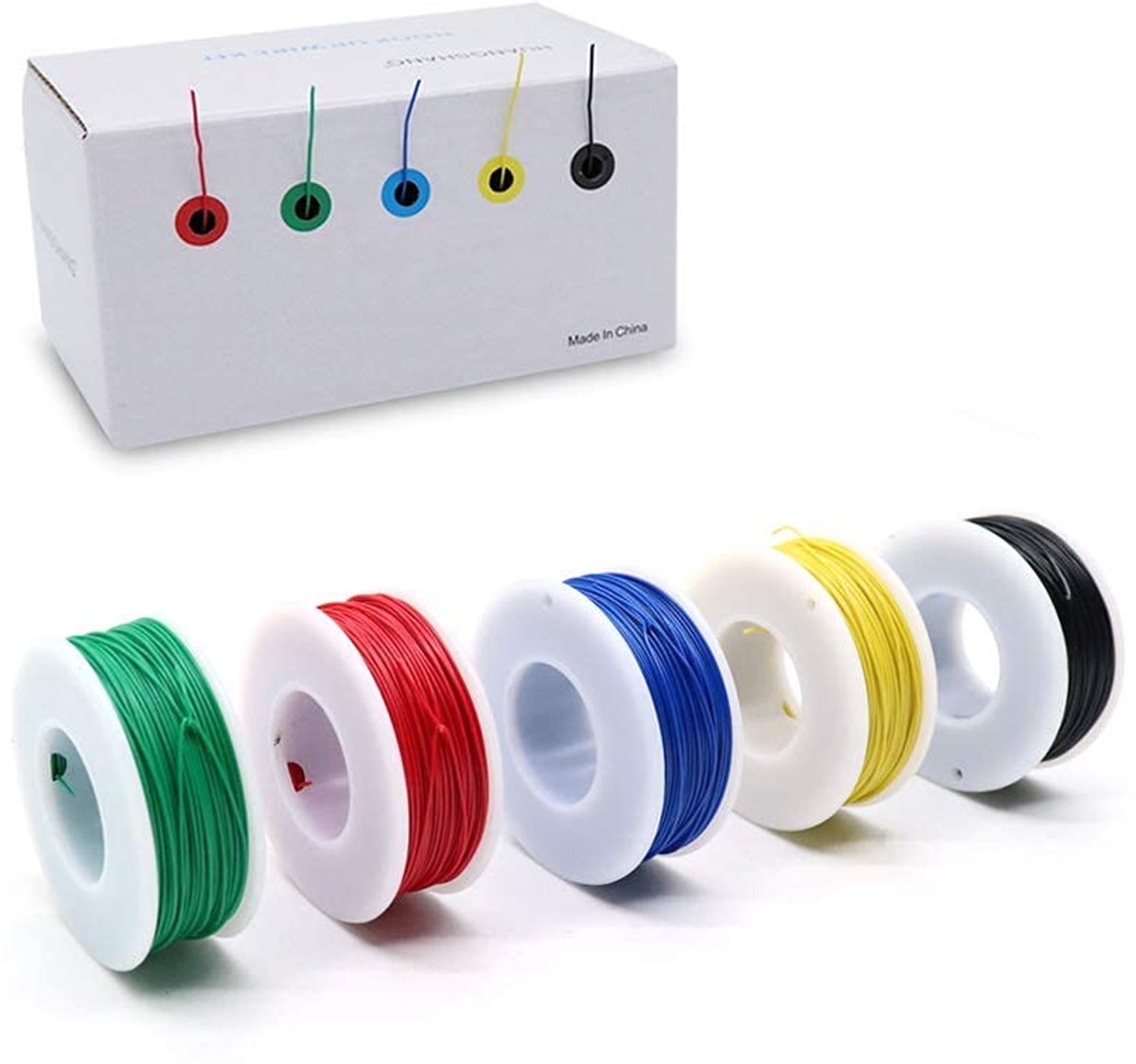 Draadset, haak-upkit, 30 meetinstrumenten, elektrische draad, vertind koperen wikkelkabel, 5 kleuren, 164 ft per rol (5-delige set)