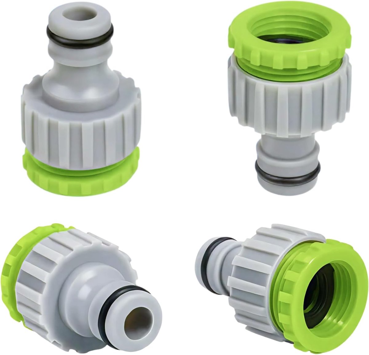 4 stuks Gardena kraanadapter 3/4 inch, kraanaansluiting voor tuinslangen, PP-materiaal, hittebestendig tot 50 °C, grijs-groen, eenvoudige installatie voor tuin, balkon of binnen