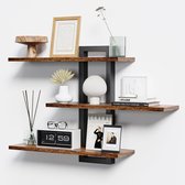 Zwevende Wandplank voor Badkamer, Slaapkamer en Woonkamer - 3-Laags Houten Wandrek met Metaal Steunen - Instelbare Hoogte tot 18,14kg - Wandrek Boekenplank Decoratie Opbergrek