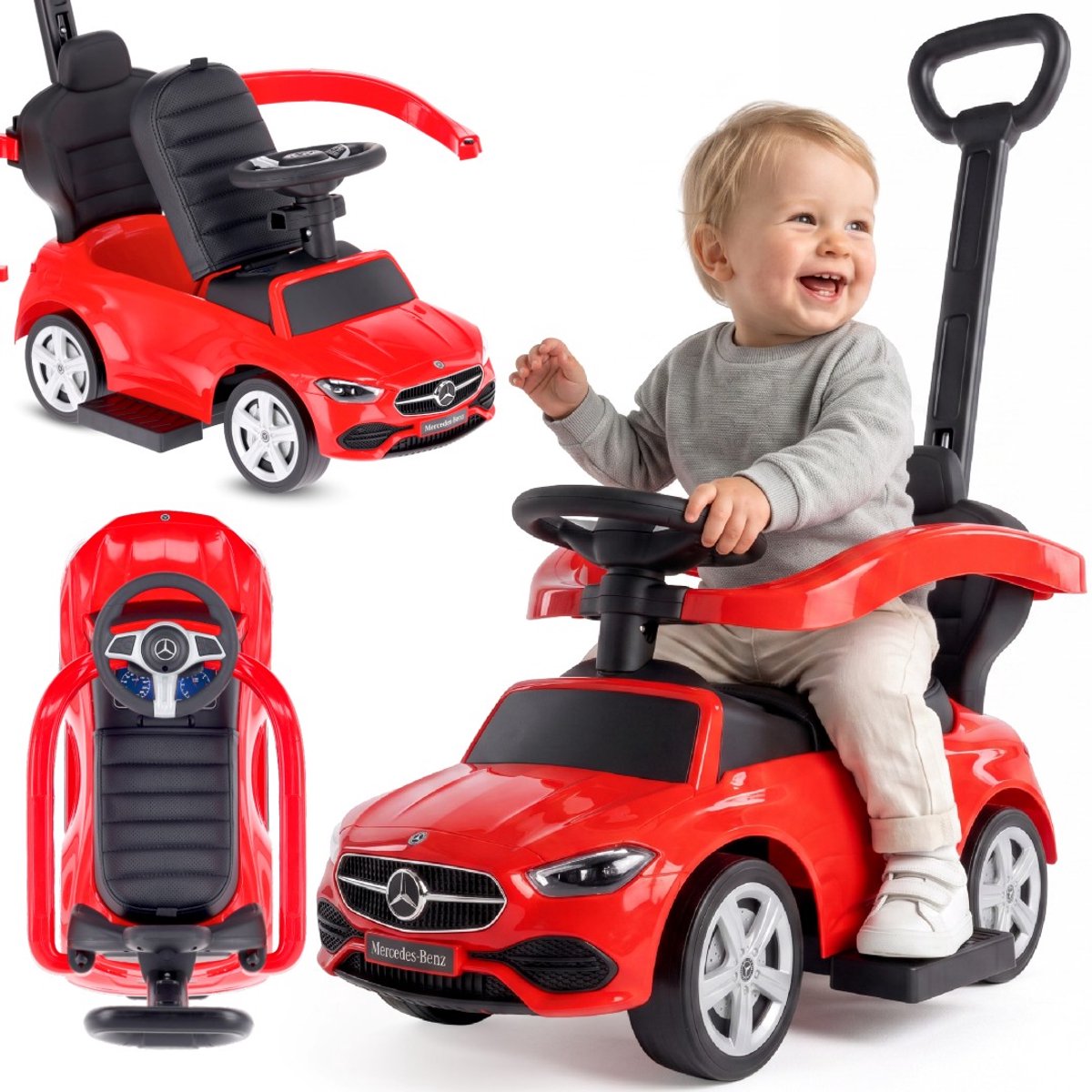 SUN BABY Loopauto vanaf 12 maanden Mercedes C-Class met voetsteun rood