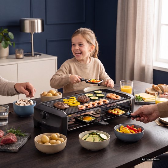 Princess Gourmetstel 162840 - Raclette 8 personen - Grill and Bakplaat - Groot - 2 meter snoer - Regelbare thermostaat - 1400W - Omkeerbare bakplaat en grillplaat - 8 pannetjes — afbeelding 5