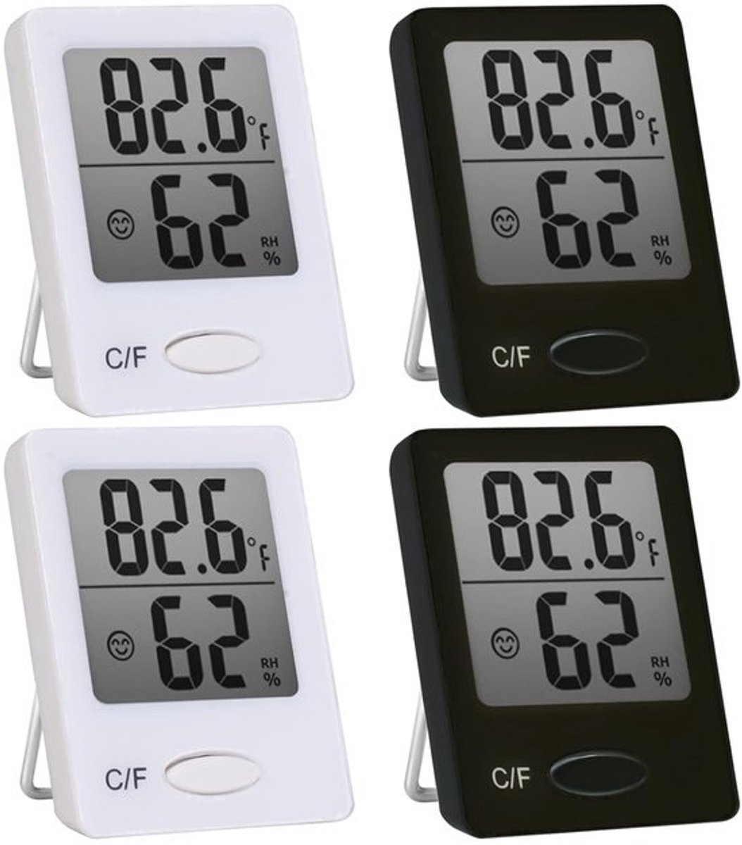 4-delige Digitale Binnen Hygrometer en Thermometer met Smiley Indicator