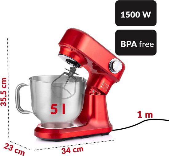 Kavo Deegmachine - Mixer met Kneedhaak - Kneedmachine - Rood - 23cm x 34cm x 36cm van Kavo — afbeelding 5