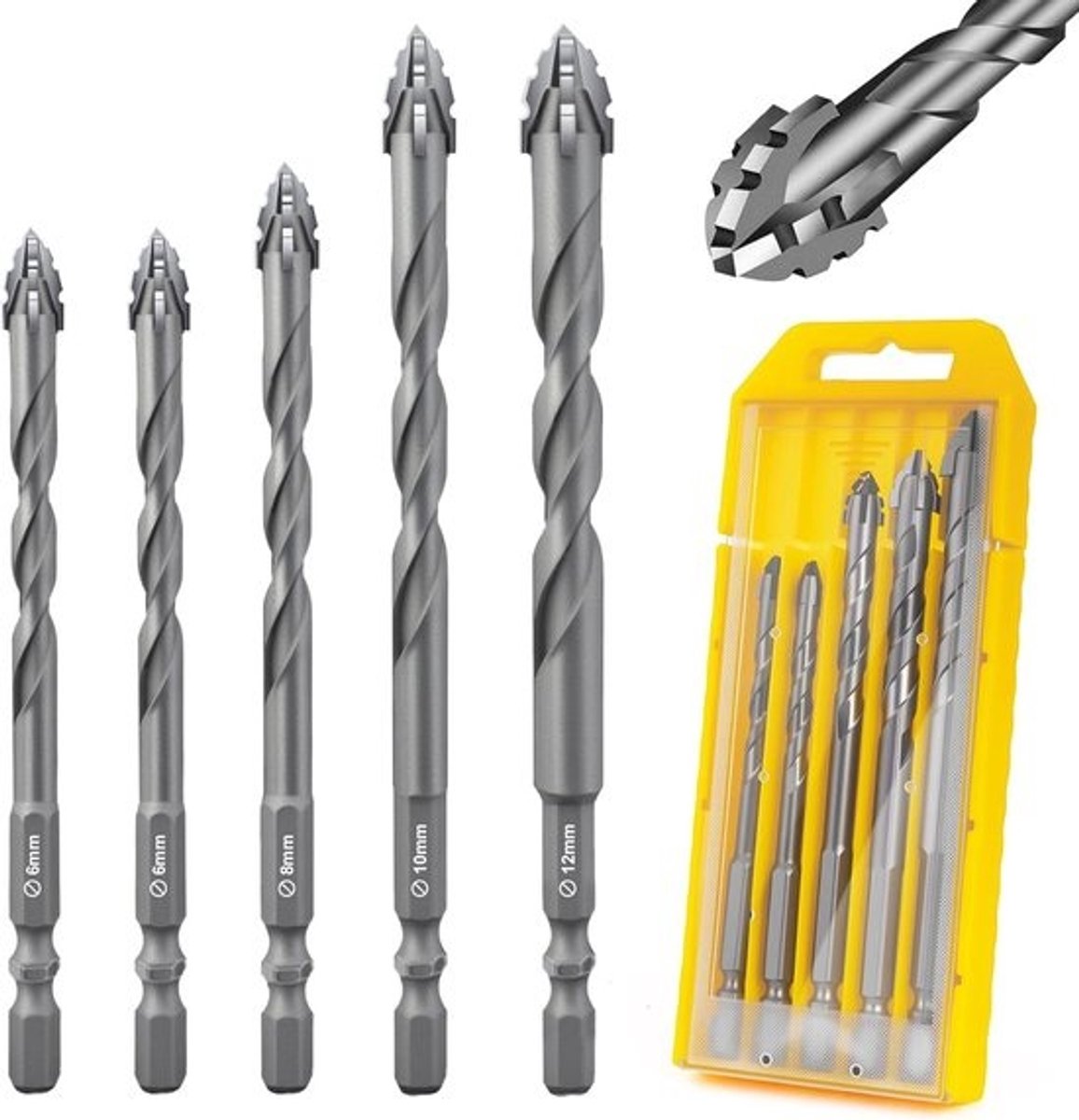 Excentrische Boorset - Viersnedige Boor - Boren in Materialen - Wolfraamcarbide - 5-delig 6-12 mm - Staal