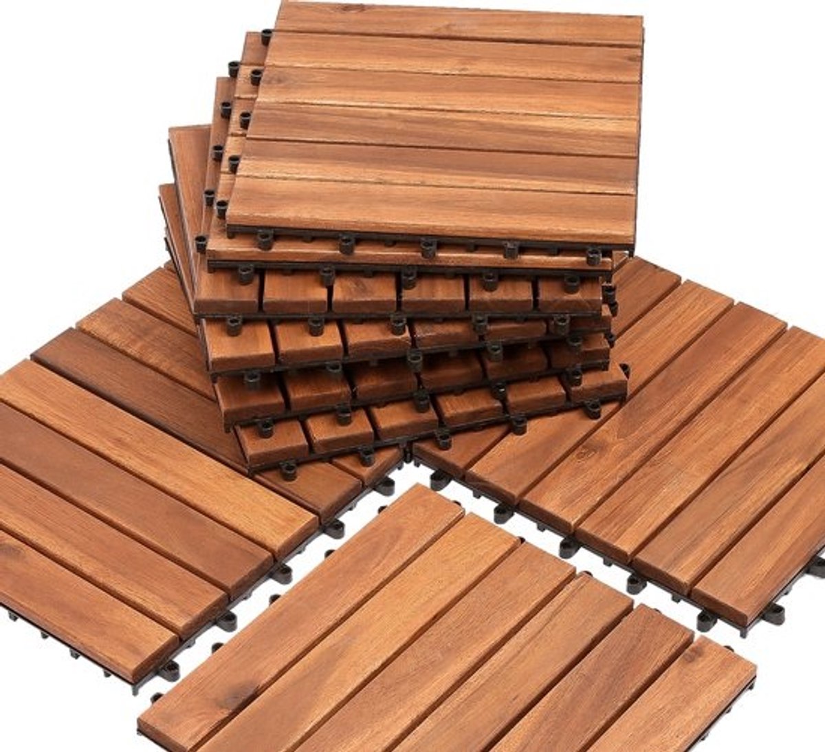 Terrastegels Tuintegels 33 stuks 3 m² Terrasplanken Balkon vloer - Kliktegels - Buiten tegels - Terrastegels hardhout Acaciahout Bruin 30 cm x 30 cm x 2,4 cm