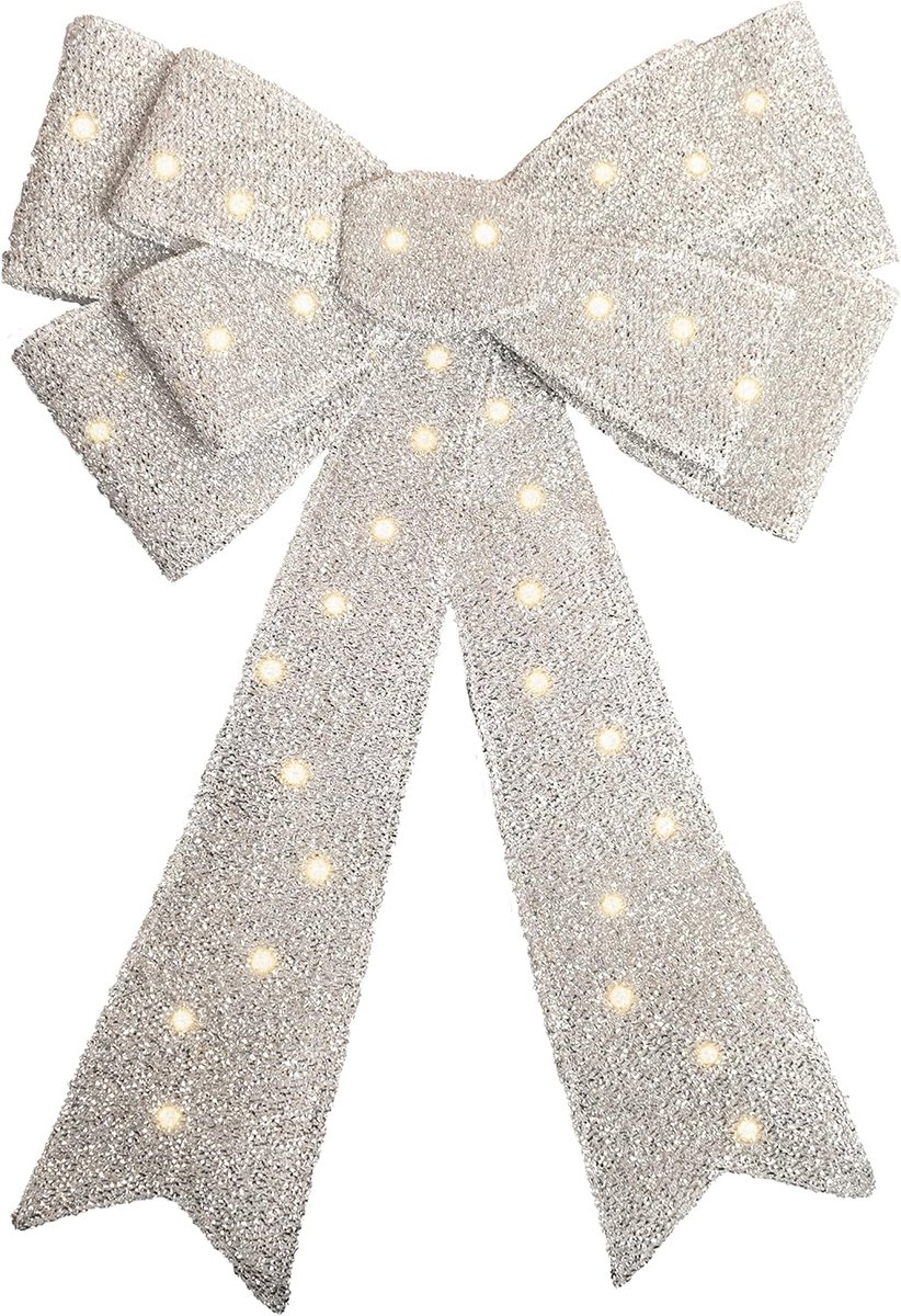 kerststrikken Zilveren kerstversiering - 60 cm Grote kerstdeurboog/kerstboomtopper Kerstdeurkransen Alternatief - Met 30 LED-verlichting …