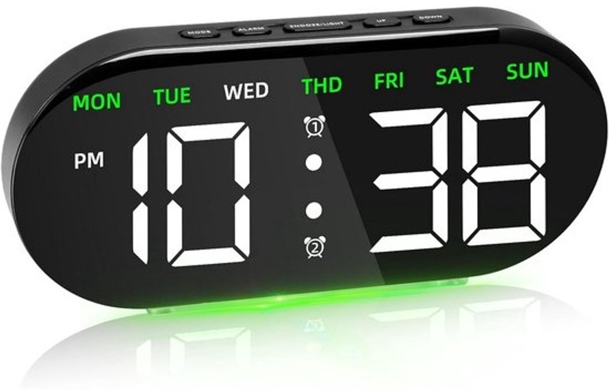 Digitale Wekker met Groot LED Display, Snooze, Nachtlampje & Oplaadpoort
