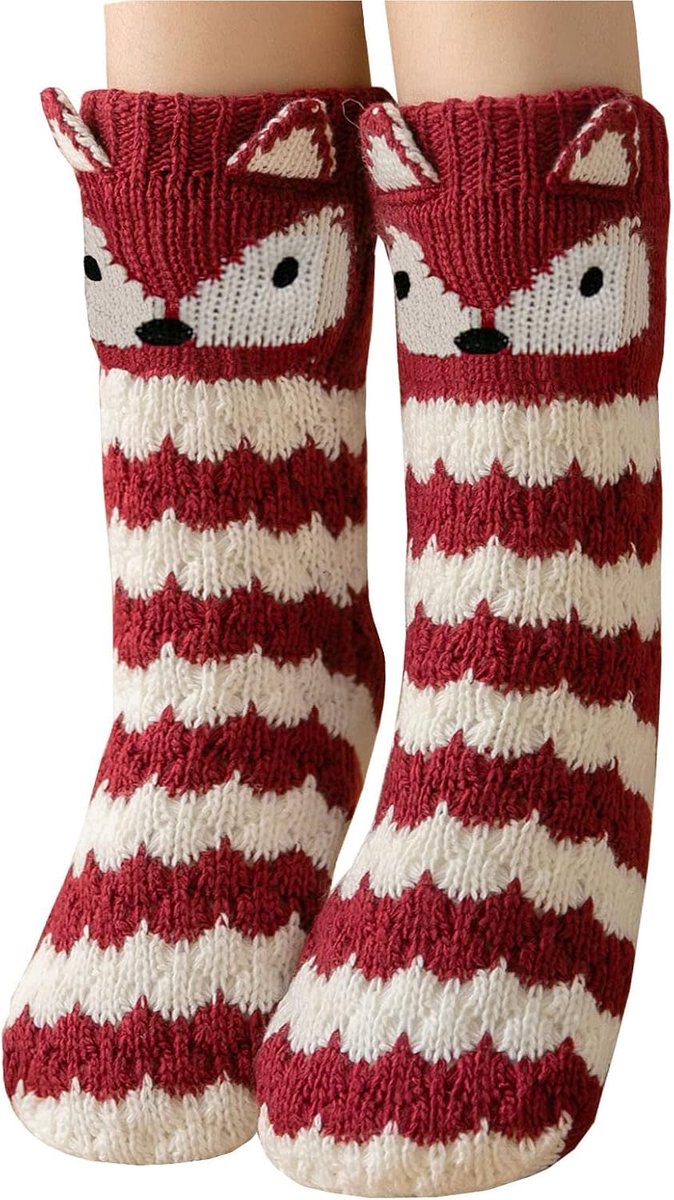 Sokken Stoppersokken Wintersokken: Knuffelsokken Warm Dik Sokken met ABS Anti-slip Zolen, Binnenste Fleece, Grappig Dierenpatroon Kerstsokken 1 Paar Maat 35-41