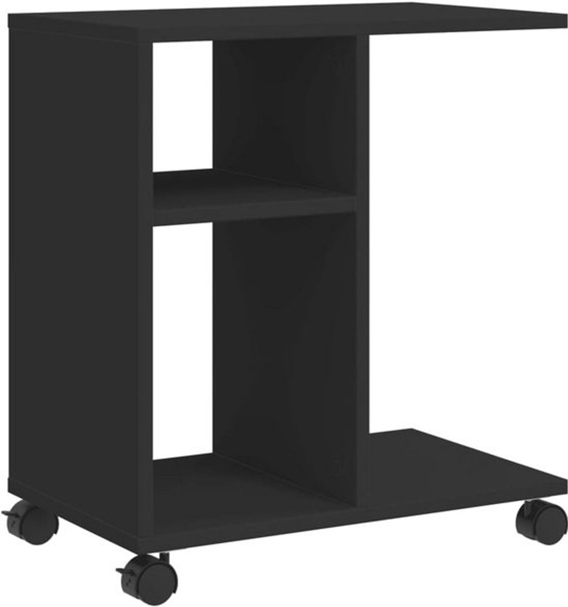 Zijtafel met Wielen 50x30x55 cm Zwart Houten Salontafel voor Kleine Ruimtes