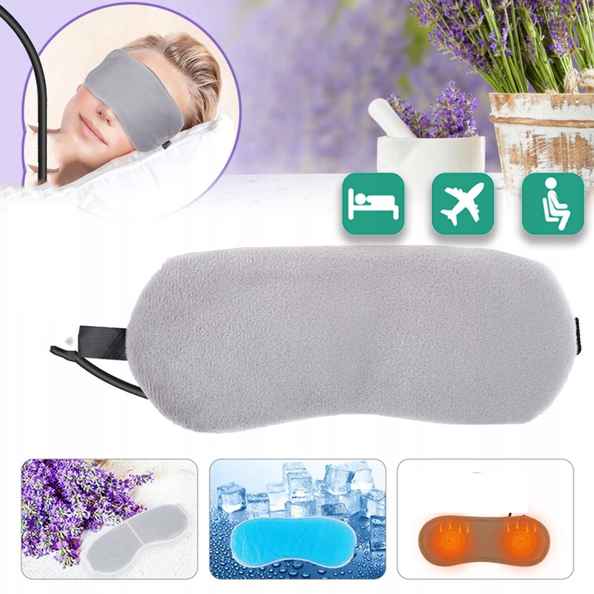 Verwarmd Oogmasker Met Aromatherapie – Verzacht Droge Ogen En Blefaritis – 35-50 °C Met Timer Van 10-30 Min En Automatische Uitschakeling – USB-Voeding En Katoen – Grijs