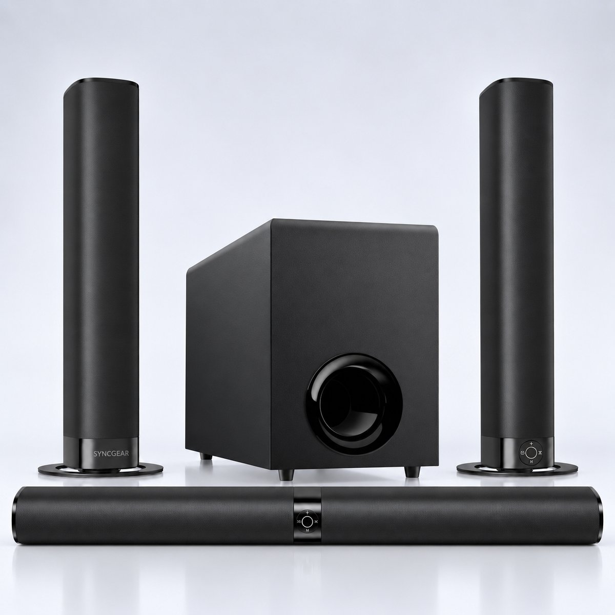 SyncGear 2-in-1 Soundbar met Subwoofer – Nieuw 2026 – Geen Luiden Opstart Geluiden – Home Cinema – 130W – Bluetooth 5.3 – HDMI ARC – TV Speakers – Surround Set Home Cinema – Actieve Subwoofer