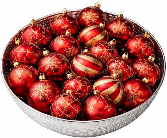 Feeric Christmas Kerstballen - 25x st - rood - goud - D6 cm - kunststof - kerstversiering