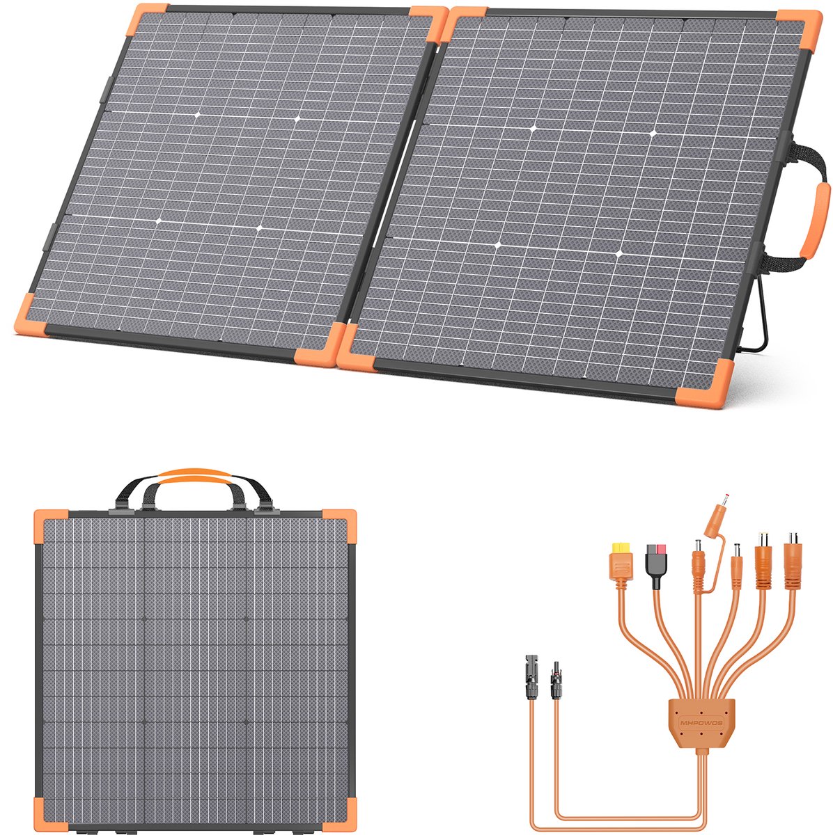 MHPOWOS 110W Dubbelzijdig Opvouwbaar Zonnepaneel | IP68 Waterdicht | Monokristallijn Zonnepaneel met Verstelbare Steun voor Kamperen en Camper