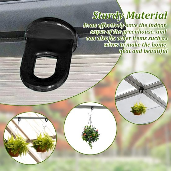 Set van 50 – Schuifclips/hangers voor kassen – Zwart – 19x30 mm – Inclusief S-haken – Geschikt voor het ophangen van planten, thermische netten en schaduwdoeken in de tuin — afbeelding 5