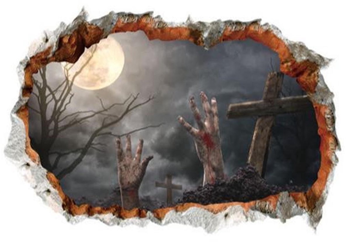 Ulisem - Halloween Spookhuis Grafsteen Muursticker - Raamdecoratie - Verwijderbaar PVC - Zombie Hand Bereik - Waterdicht - Voor Party Kamer Slaapkamer Glas