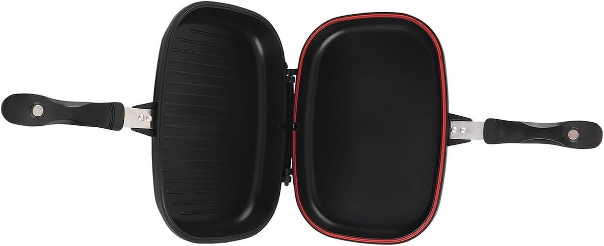 Dubbelzijdige Grillpan 32 cm - Vierkante Koekenpan voor Thuis Koken, Antiaanbaklaag en Duurzaam Keukengerei