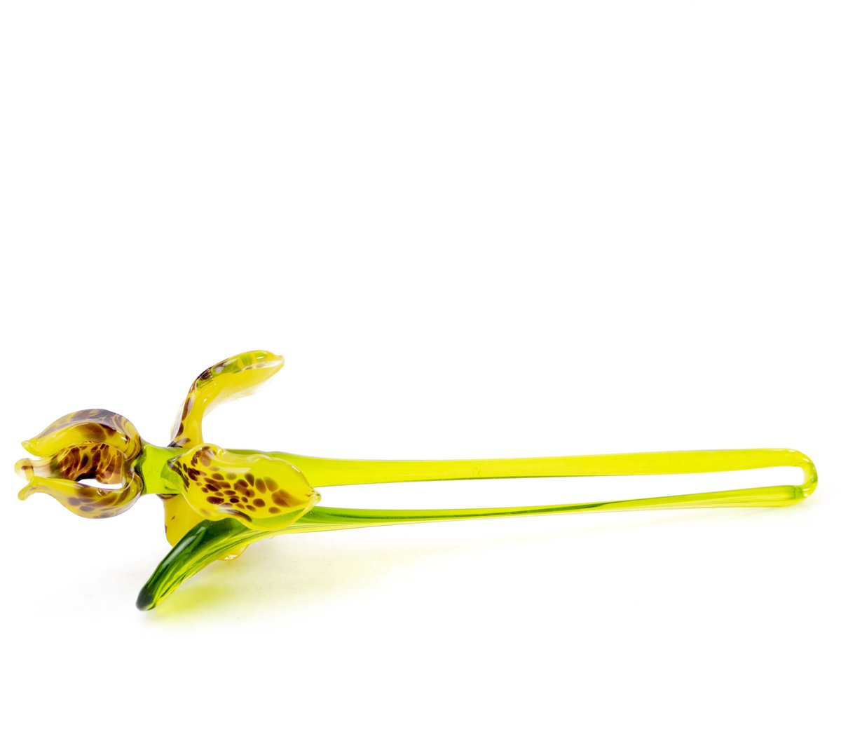 Glazen Iris Bloem Geel/Bruin – Decoratieve Glazen Bloem – 18 cm - Kunst bloem