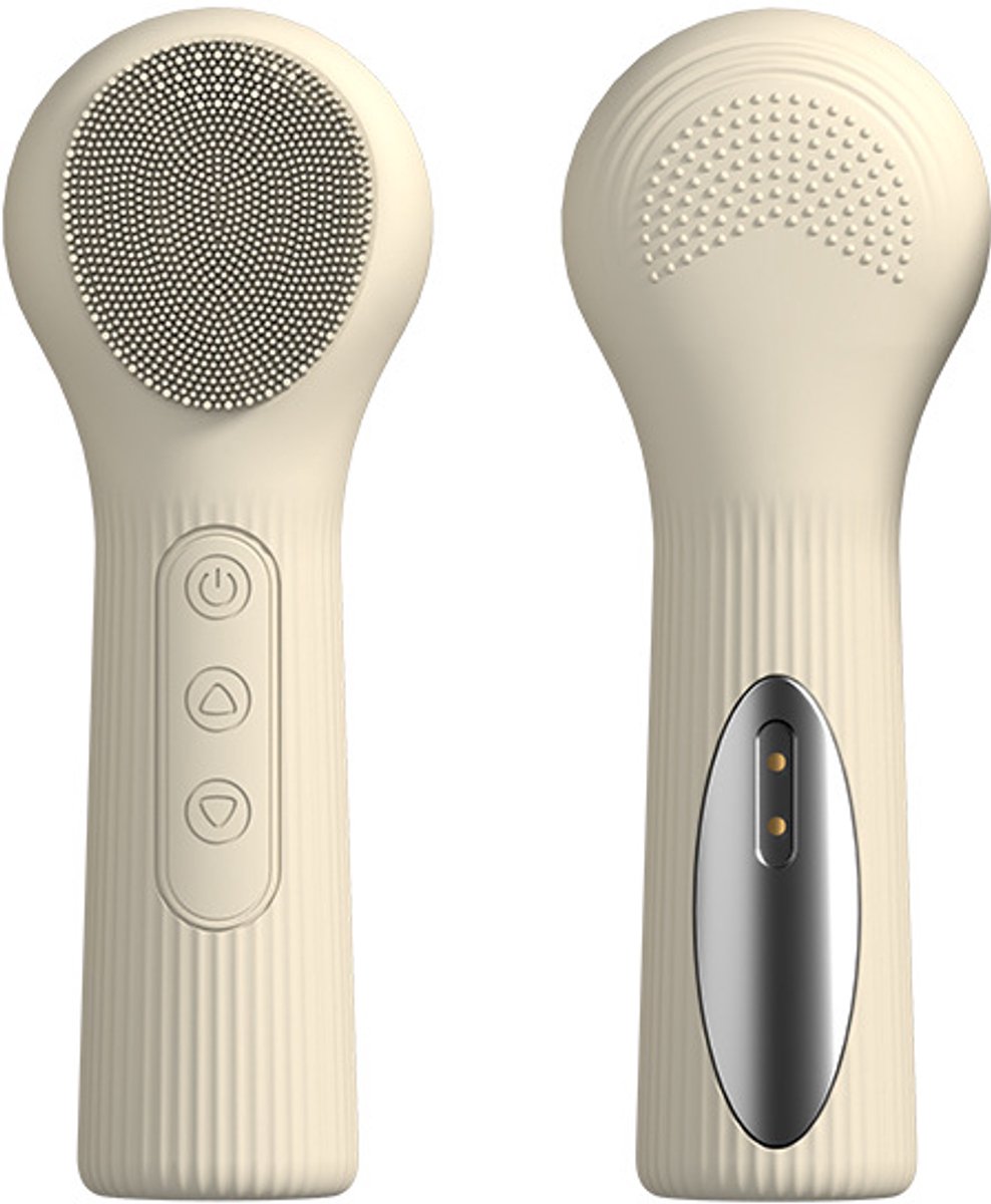 Verwarmde sonische siliconen gezichtsreinigingsborstel, elektrische gezichtsmassageapparaat met meerdere vibratiestanden, IPX7 waterdicht, voor dagelijk poriënreiniging en huidverzorging, geschikt voor alle huidtypen（Beige）