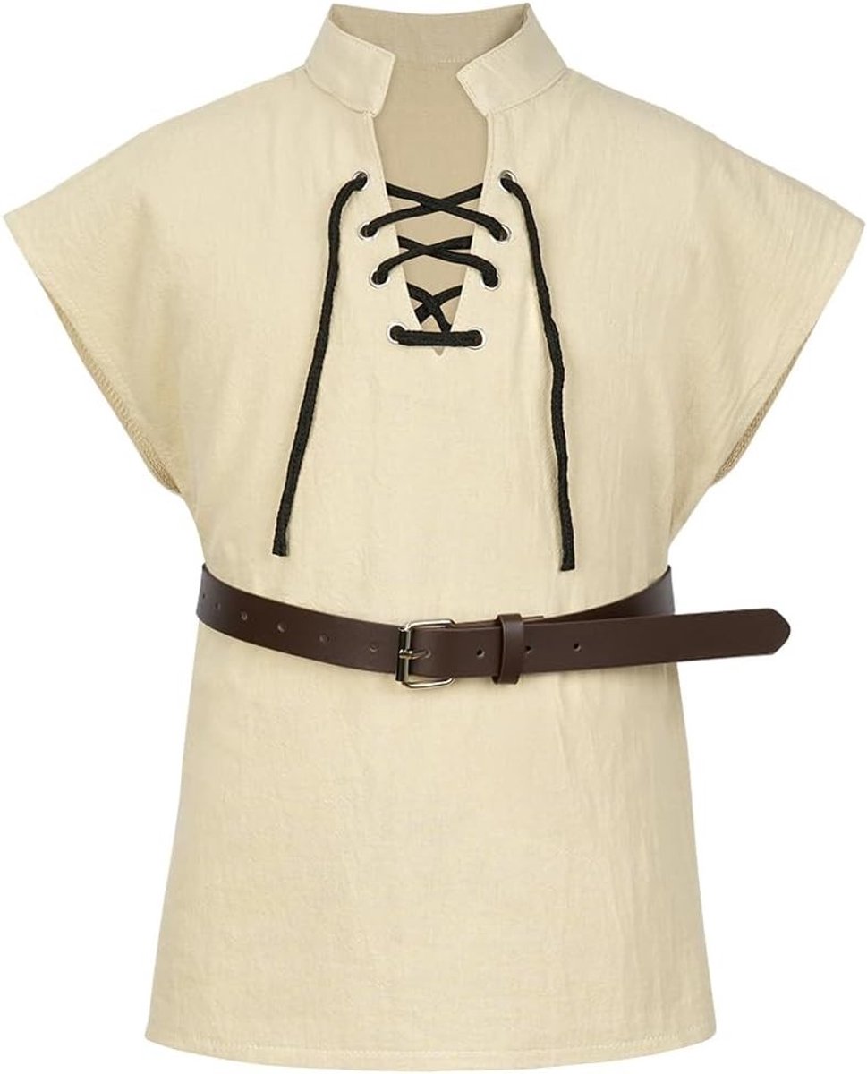 Katoenen Rimpelshirt voor Jongens in Khaki voor Middeleeuwse Piraten en Ridders, Maat 110 cm, Perfect voor Halloween en Cosplay Feesten
