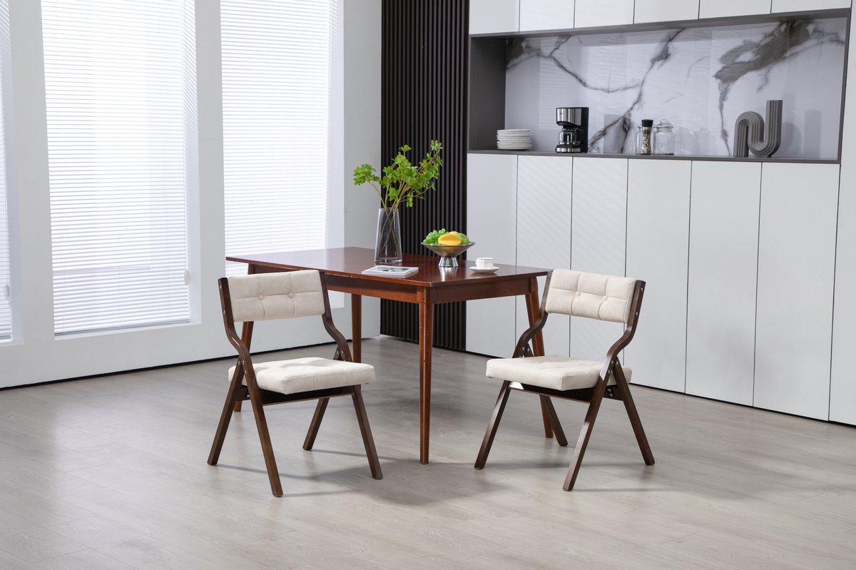 MODENUIT Eetkamerstoel - Opvouwbaar - Set van 2 - Met Kussens - Voor Binnen En Buiten - Hout Velvet Crème Cream