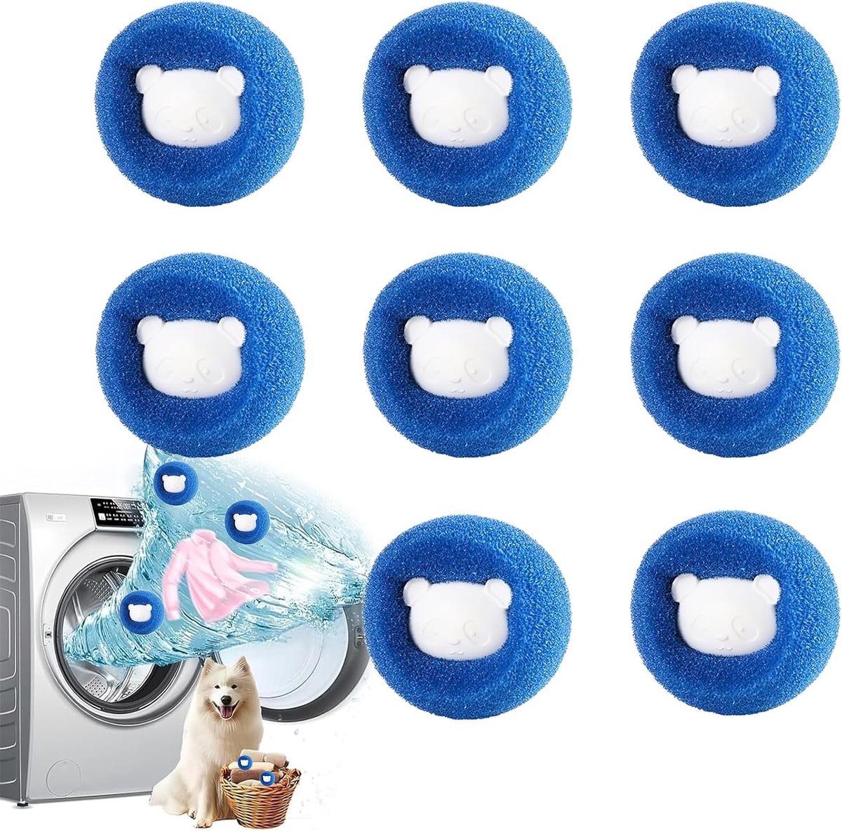 8 stuks dierenhaarverwijderaar, wasmachine, kattenhaarverwijderaar | Herbruikbare pluisballen, wasmachine, hondenharen, wasmachineaccessoires, voor het verwijderen van dierenharen en pluisjes