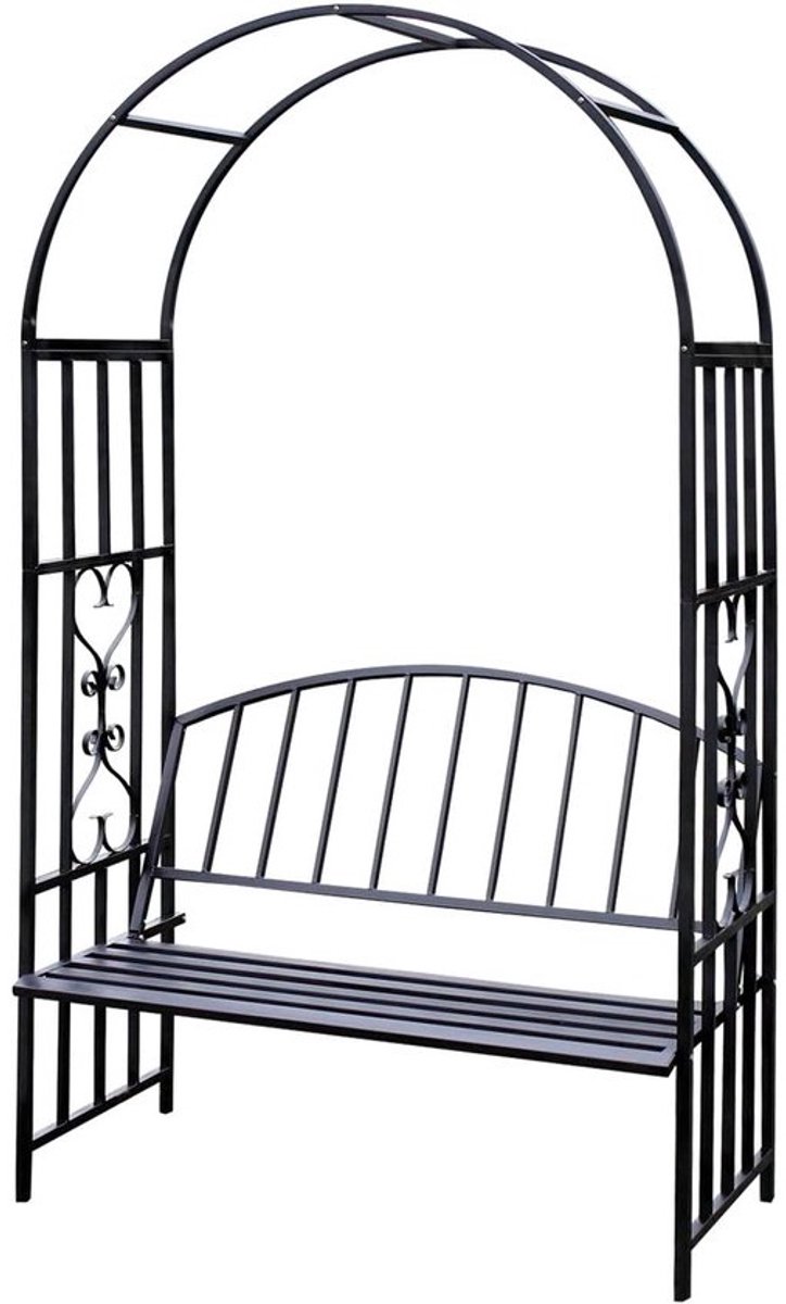 Pergola met bank - Rozenboog tuinbank - Buitenruimte decoreren - Geïntegreerde zitting - 205x114x55 cm - Zwart