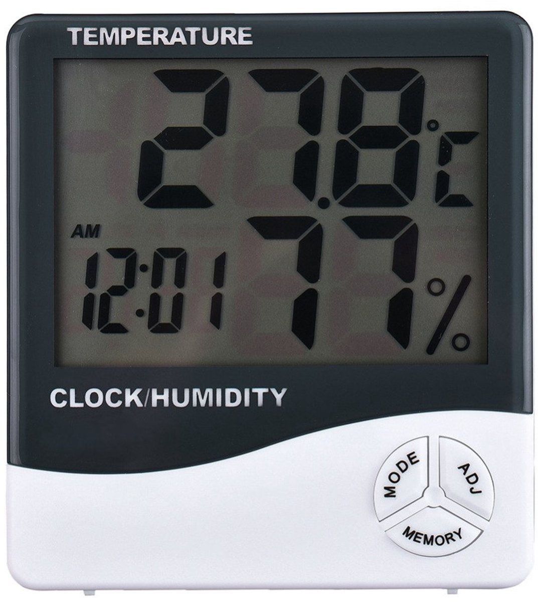 Thermometer hygrometer digitale klok - LCD-scherm - 12/24 uur alarm - meet temperatuur en luchtvochtigheid - ShopVlot