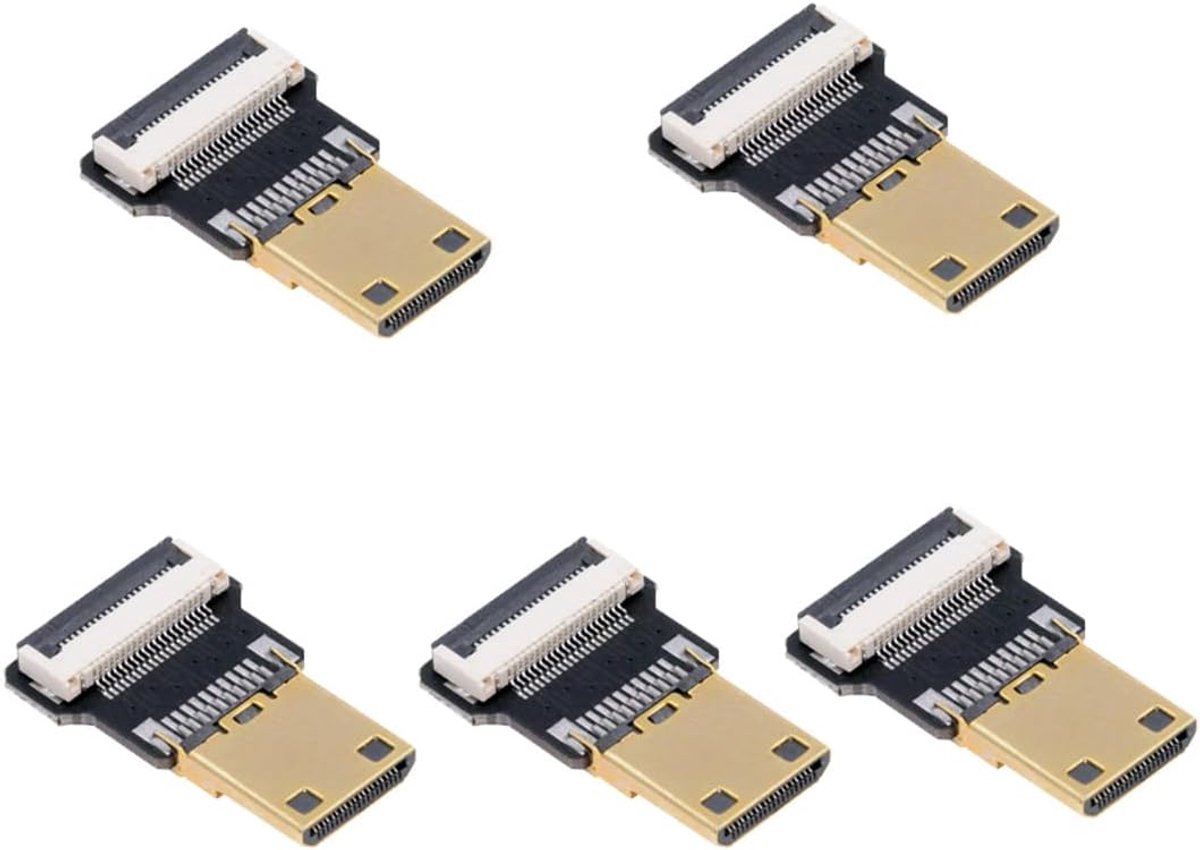 5 stuks Mini HDMI Type-C mannelijke connectoren, recht type, plat, FPC 1080p, compatibel met FPV HDTV-camera's, multicopters en luchtfotografie.