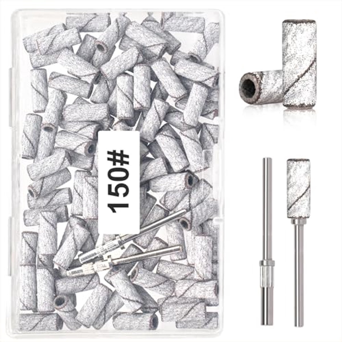 Namajunas - Nagelfrees Schuurrolletjes - Nailboor schuurbandjes 150 grit-100 stuks Inclusief 2 schuurbandspindels - Nagel Bitjes - Nagelvijl electrisch - Manicure set - Nagel Frees - Bits - Opzetstukjes - Nagel Bitjes
