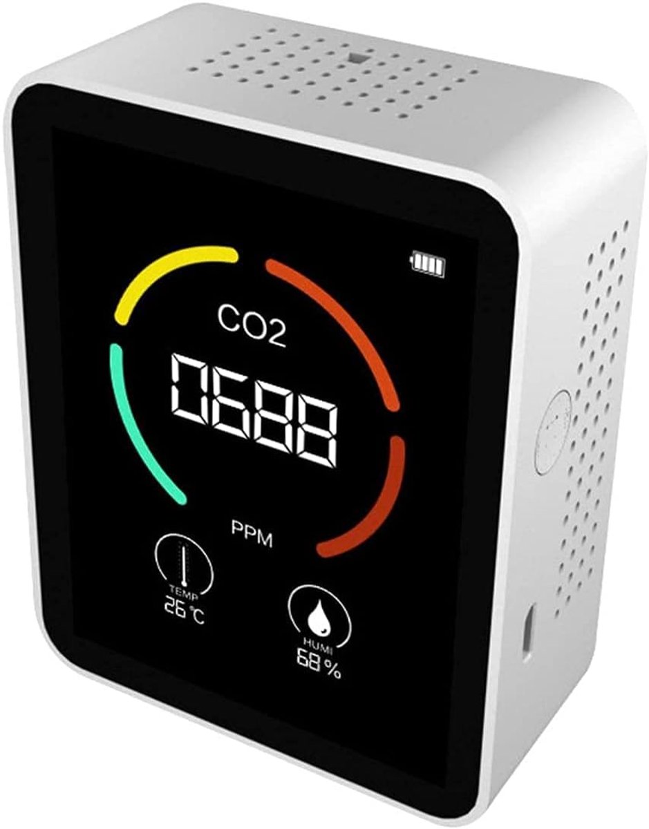 Kooldioxide Detector Luchtkwaliteit Detector Voor Co2 Binnenlucht Kwaliteit Temperatuur En Vochtigheid Kooldioxide Detector,White without battery